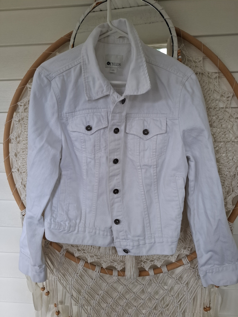 Stylus White Denim Jacket - Classic Button Front